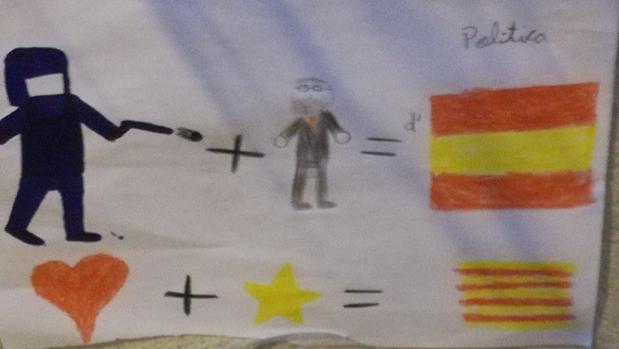 Dibujo infantil pegado en la fachada de un colegio de Barcelona - ABC
