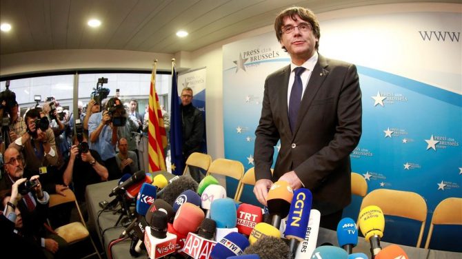 Imagen de la rueda de prensa de Puigdemont en Bruselas