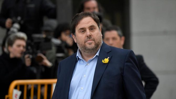 El exvicepresidente regional de Cataluña Oriol Junqueras, a su llegada a la Audiencia Nacional 