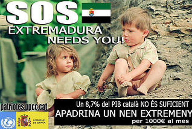 Cartel elaborado por un representante de la izquierda separatista catalana denigrando a los niños extremeños.