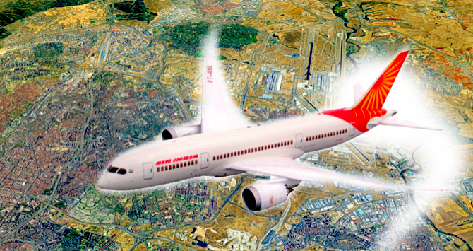 Un avión de Air India sobrevolando Madrid