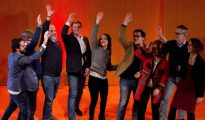 Albert Rivera e Inés Arrimadas junto a miembros del partido, durante el acto de campaña electoral en Granollers