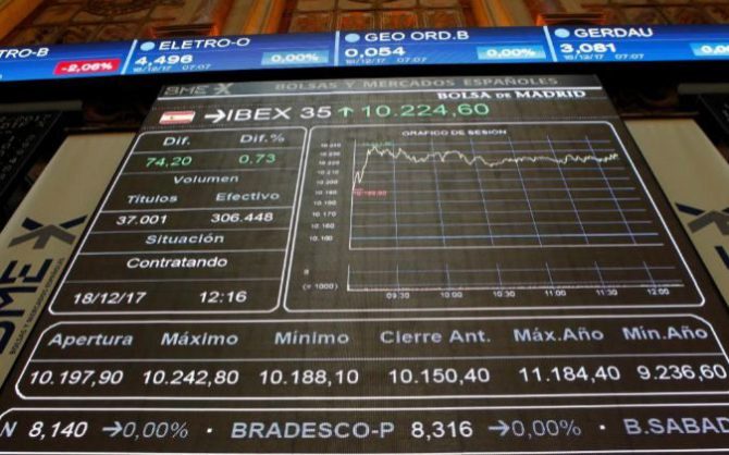Vista de un panel de la Bolsa de Madrid.