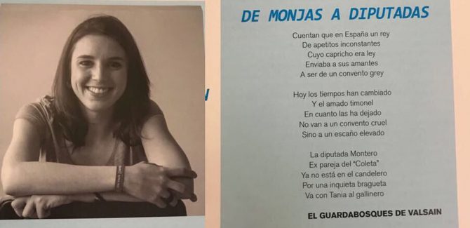 La diputada de Podemos, Irene Montero, junto al poema objeto de la polémica.
