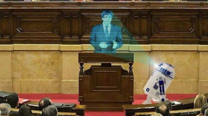 Así sería una sesión virtual en el Parlamento de Cataluña (imagen de e-noticies) 