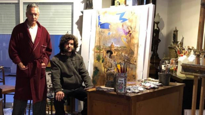 Pascual de Cabo y Morante de la Puebla, en el estudio del pintor en La Puebla del Río