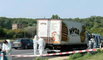 Camión frigorífico donde viajaban los inmigrantes, en Austria