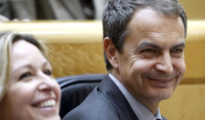 El expresidente del Gobierno, José Luis Rodríguez Zapatero, y la exministra de Sanidad, Trinidad Jiménez