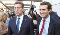 Alberto Núñez Feijóo y Pablo Casado, en Santiago de Compostela.