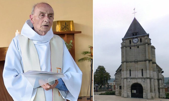 El padre Jacques Hamel () degollado por yihadistas del ISIS en su iglesia de Saint-Étienne-du-Rouvray (d) el 26 de julio de 2016.