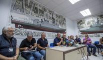 El comité de empresa del astillero de Navantia, durante una rueda de prensa.