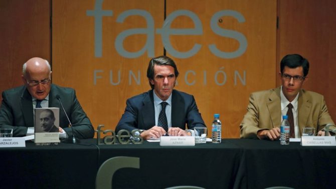 José María Aznar durante la presentación del libro sobre Maura.