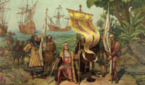 Colón tomando posesión de Guanahaní en nombre de los Reyes Católicos el 12 de octubre de 1492.