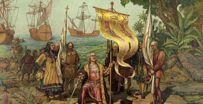 Colón tomando posesión de Guanahaní en nombre de los Reyes Católicos el 12 de octubre de 1492.