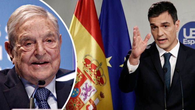 Soros (i) y Pedro Sánchez (d), amo y vasallo.