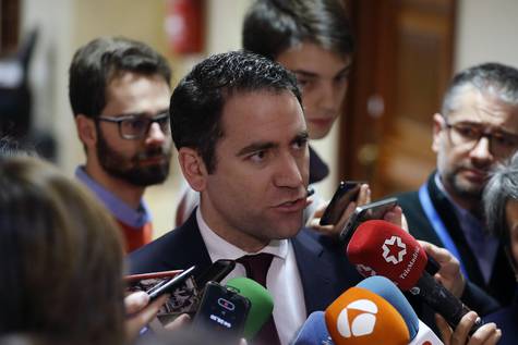 El secretario general del PP, Teodoro García Egea, en declaraciones a los medios de comunicación.