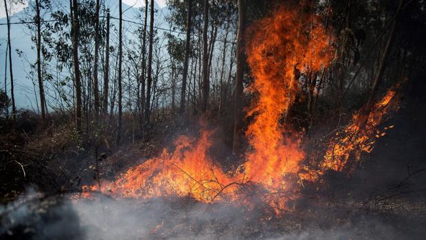 Incendio en los montes próximos a la localidad cántabra de Ramales de la Victoria 