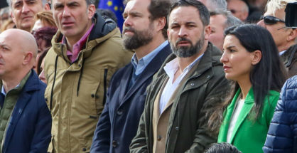 Santiago Abascal, Javier Ortega-Smith, Rocío Monasterio e Ivan Espinosa de los Monteros en la concentración bajo el lema 'Por una España unida'/Europa Press