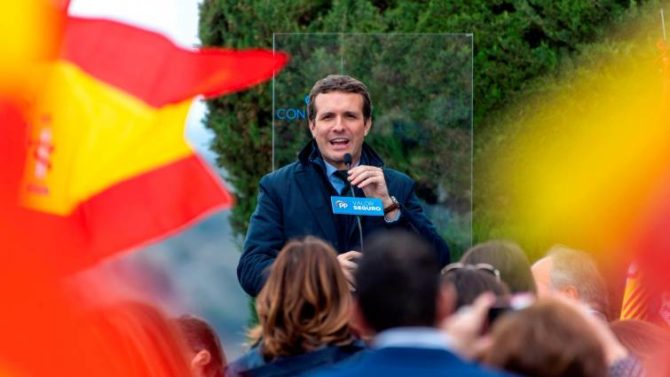Pablo Casado durante el mitin celebrado ayer en un cigarral de Toledo